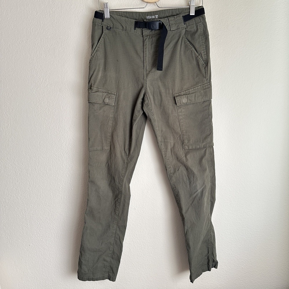 Roark Layover Cargo Pants Mens 30 Olive Green Ripstop Adventure Travel Belted
